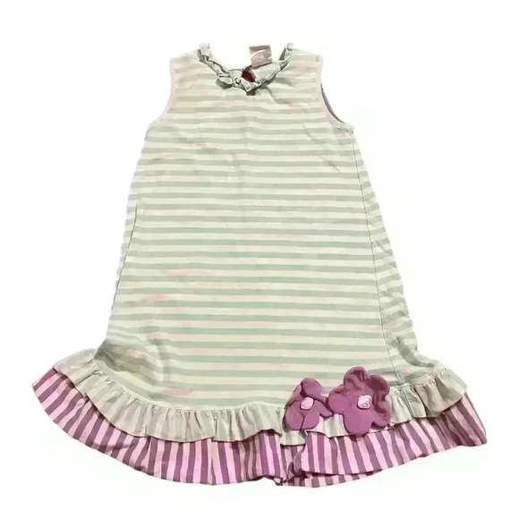 Stitchy Fish Striped Knit Dress Size 7 Girls Casual Comfort Floral Flower Ruffle - Picture 1 of 4